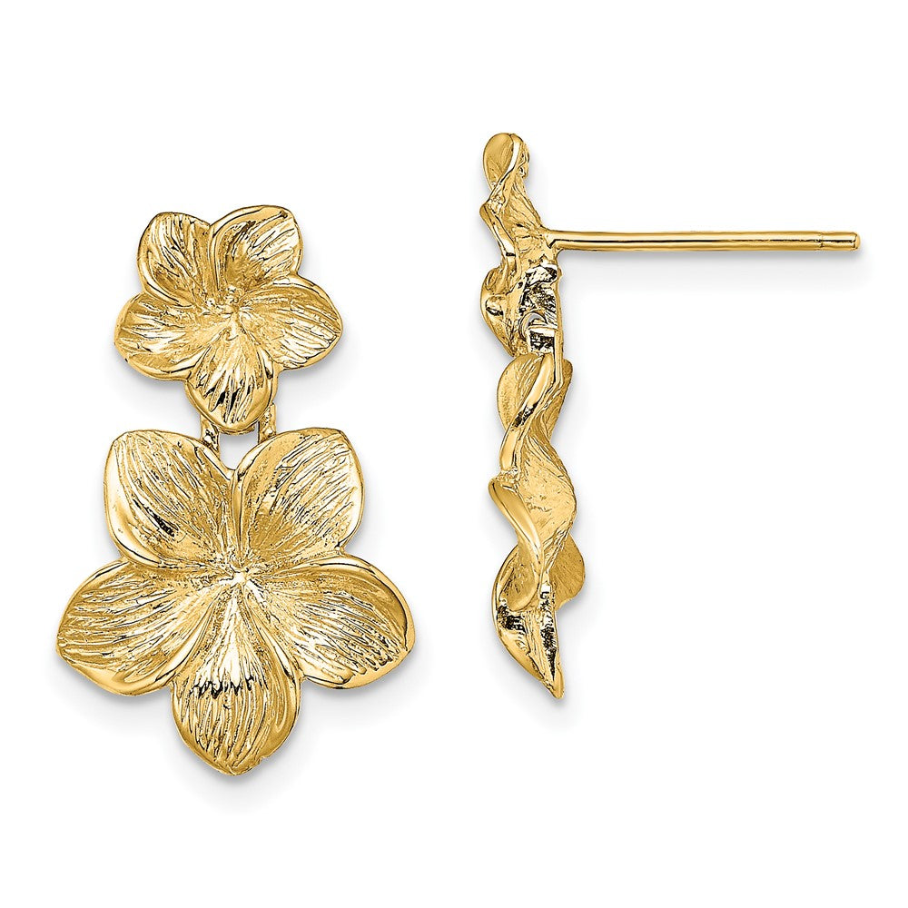 14K Gelbgold Doppelt Plumeria Blume Stecker Ohrhänger