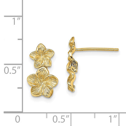 14K Gelbgold Doppelt Plumeria Blume Stecker Ohrhänger