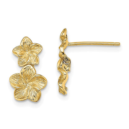 14K Gelbgold Doppelt Plumeria Blume Stecker Ohrhänger