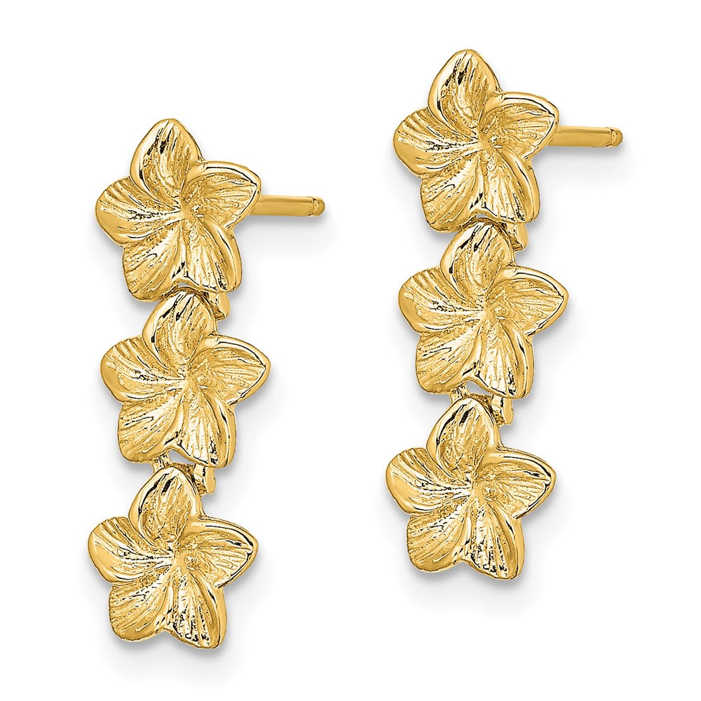 14K Gelbgold Dreifach Blume Stecker Ohrhänger