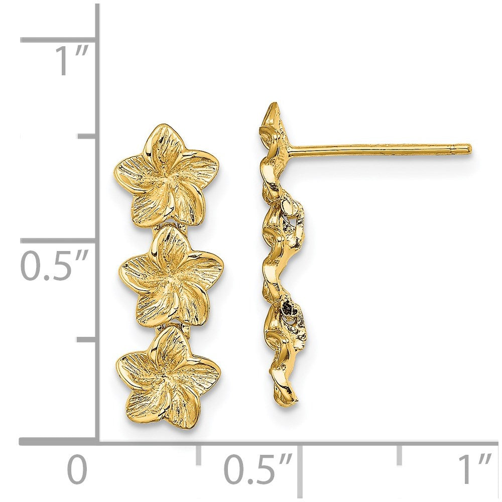 14K Gelbgold Dreifach Blume Stecker Ohrhänger