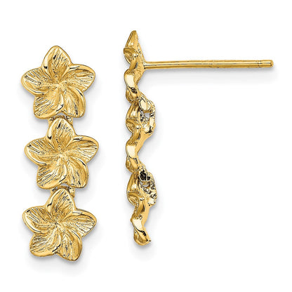 14K Gelbgold Dreifach Blume Stecker Ohrhänger