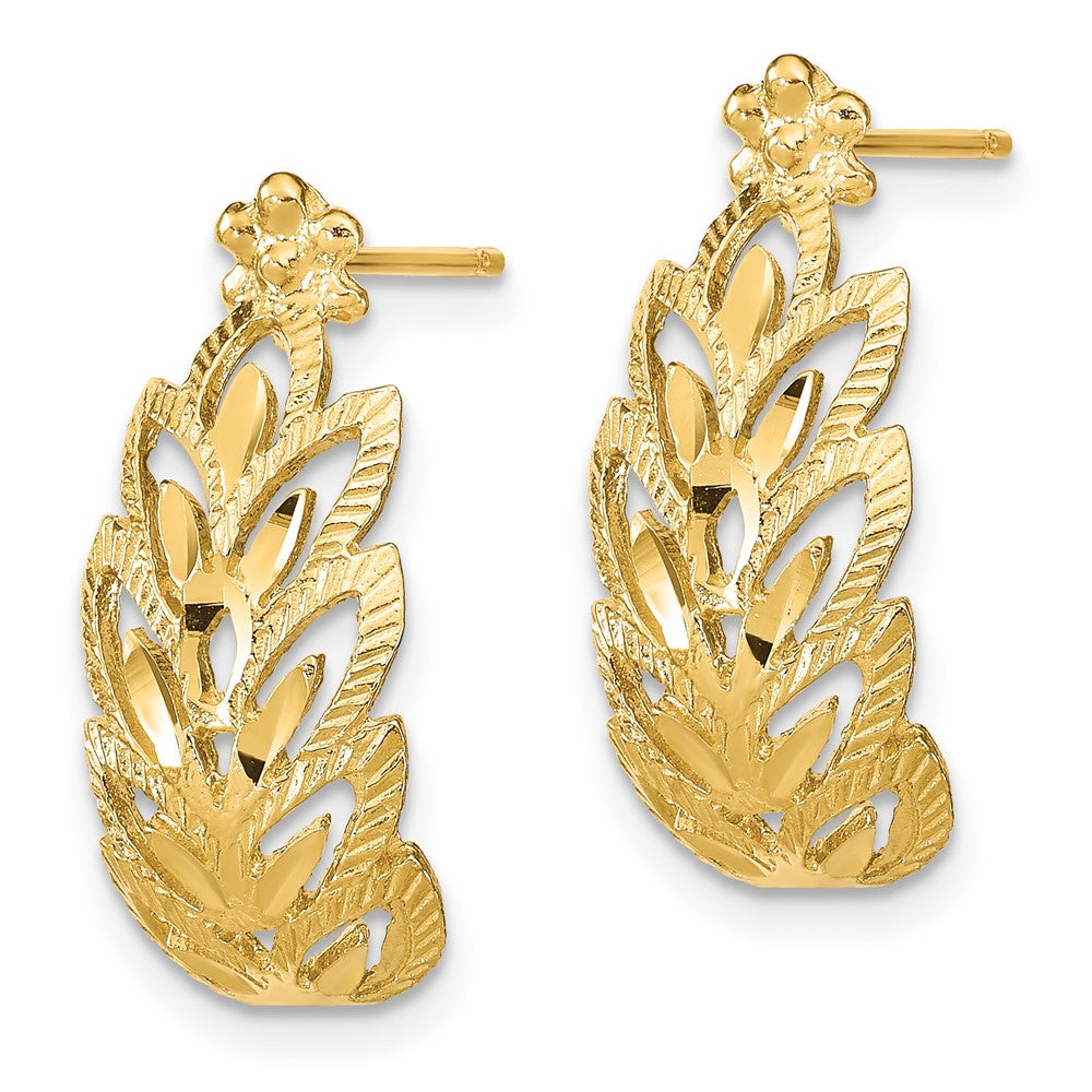 14K Gelbgold Diamantiert Blatt Muster Ohrstecker