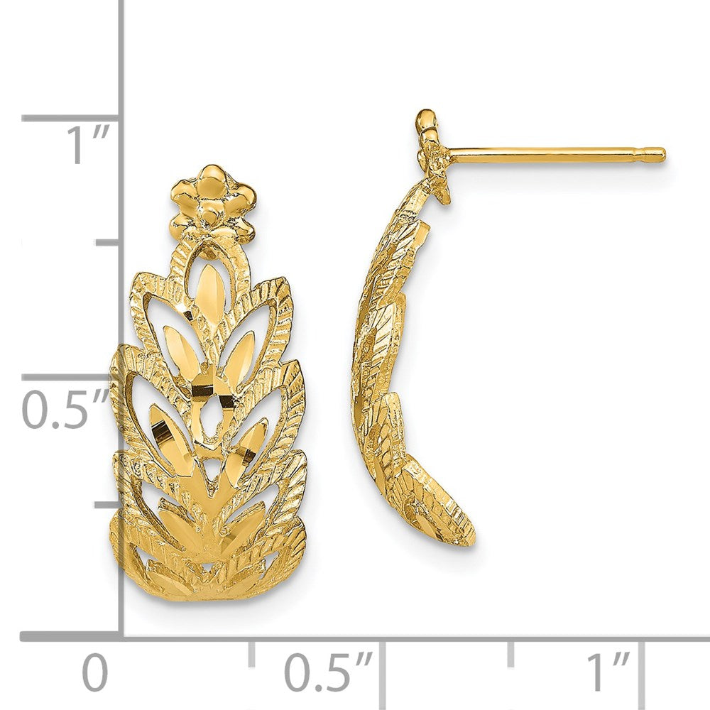 14K Gelbgold Diamantiert Blatt Muster Ohrstecker