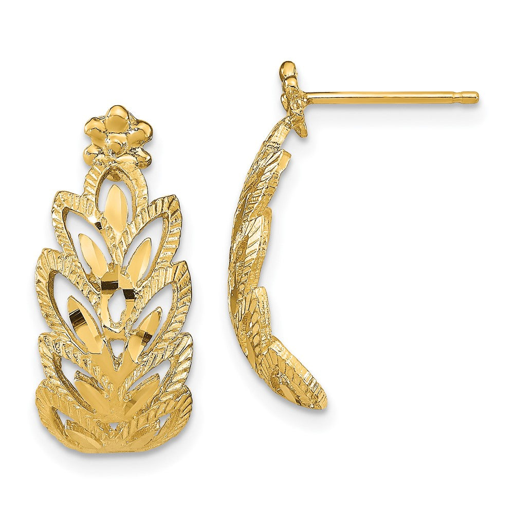 14K Gelbgold Diamantiert Blatt Muster Ohrstecker