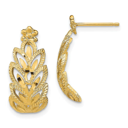 14K Gelbgold Diamantiert Blatt Muster Ohrstecker