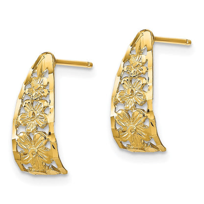 14K Gelbgold Diamantiert Blume J-hoop Ohrstecker