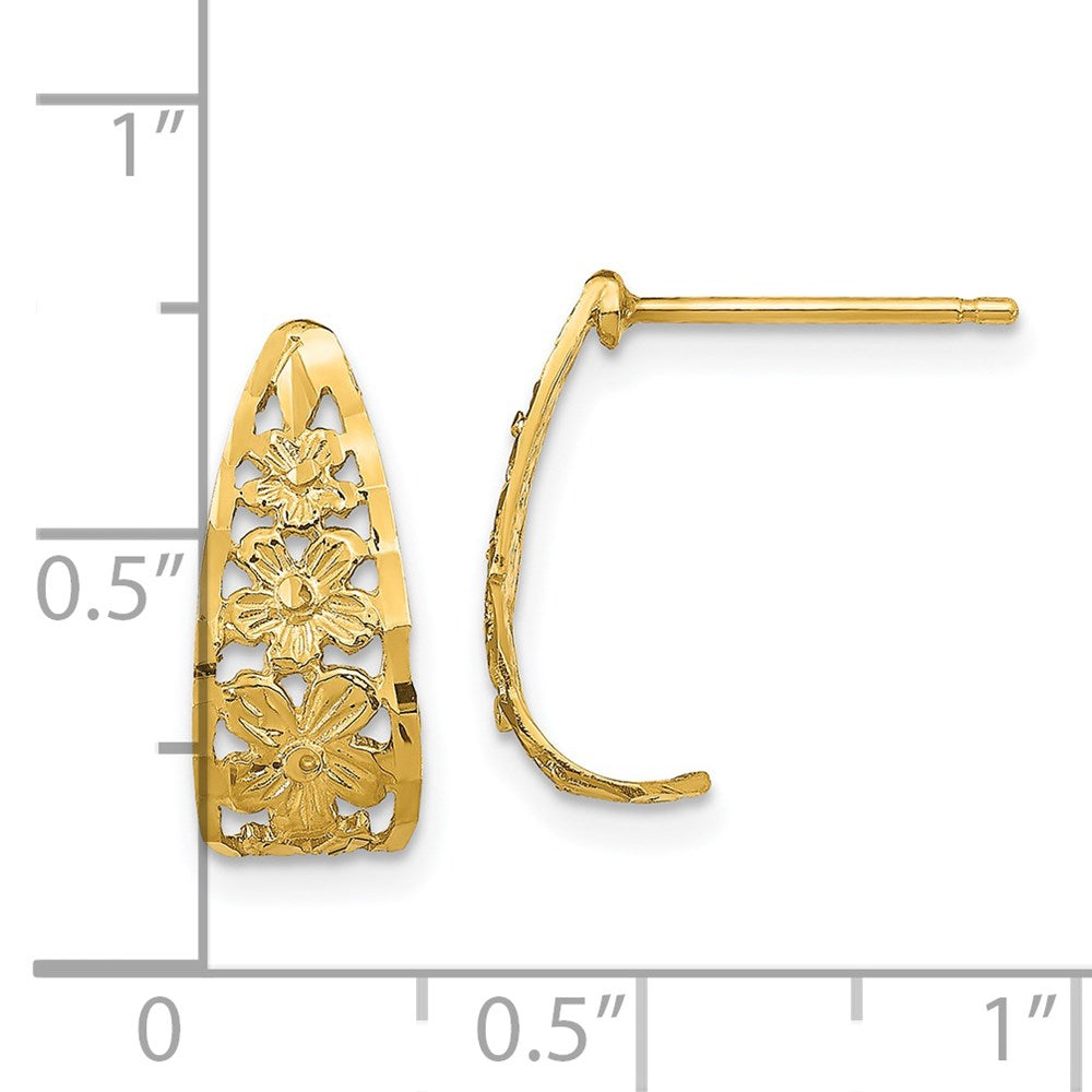 14K Gelbgold Diamantiert Blume J-hoop Ohrstecker