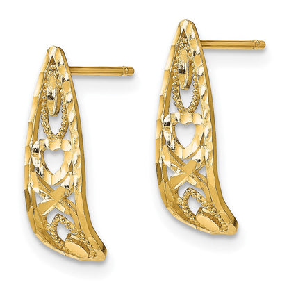 14K Gelbgold Diamantiert Herz und X Mini Ohrstecker