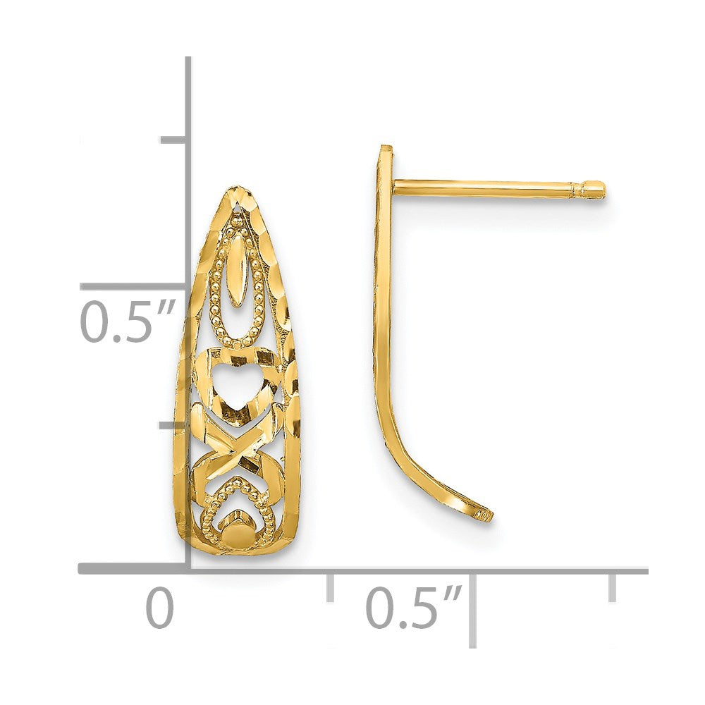 14K Gelbgold Diamantiert Herz und X Mini Ohrstecker