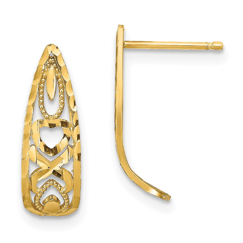 14K Gelbgold Diamantiert Herz und X Mini Ohrstecker