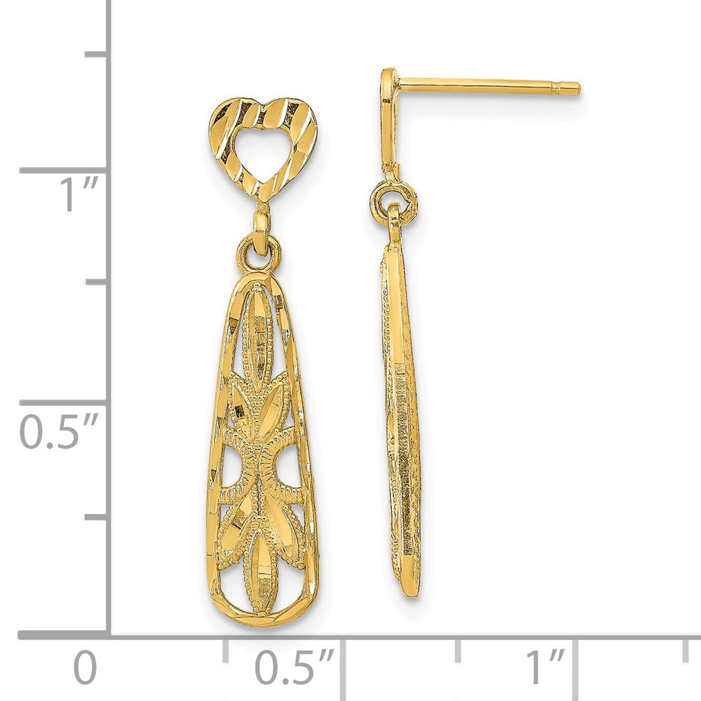 14K Gelbgold Diamantiert Tropfen Herz Hängend Ohrstecker