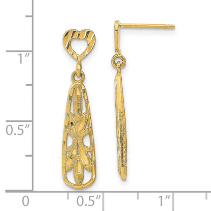 14K Gelbgold Diamantiert Tropfen Herz Hängend Ohrstecker