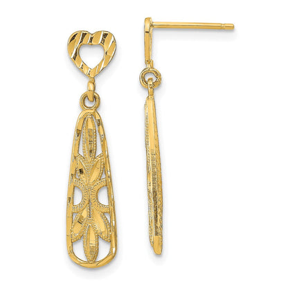 14K Gelbgold Diamantiert Tropfen Herz Hängend Ohrstecker