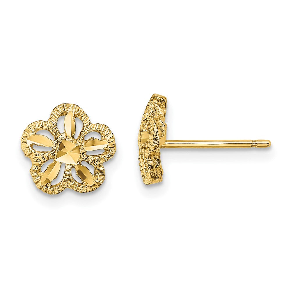 14K Gelbgold Diamantiert Blume Ohrstecker