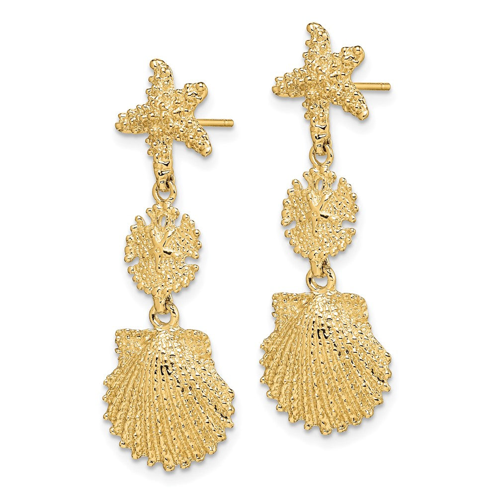 14K Gelbgold Seestern, Sand Dollar,scallop Muschel Ohrhänger