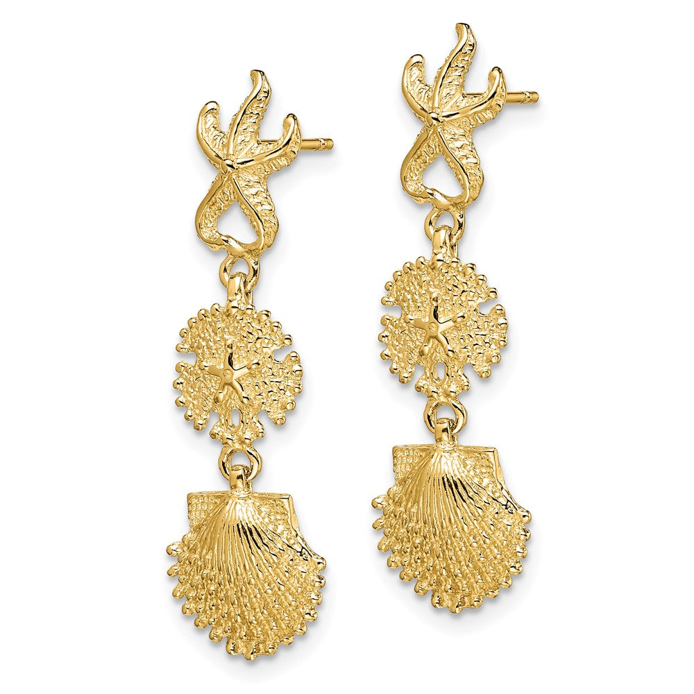 14K Gelbgold Seestern, Sand Dollar,scallop Muschel Ohrhänger