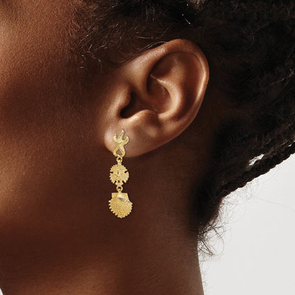 14K Gelbgold Seestern, Sand Dollar,scallop Muschel Ohrhänger