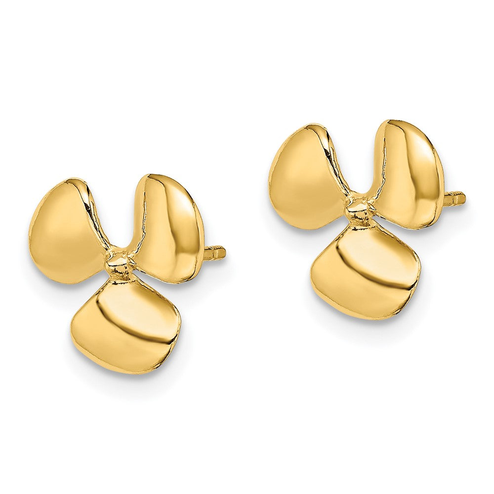 14K Gelbgold Poliert Drei Blade Propeller mit Mittig Perle Ohrstecker