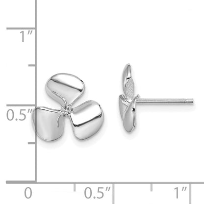 14K Weißgold Poliert Drei Blade Propeller mit Mittig Perle Ohrstecker
