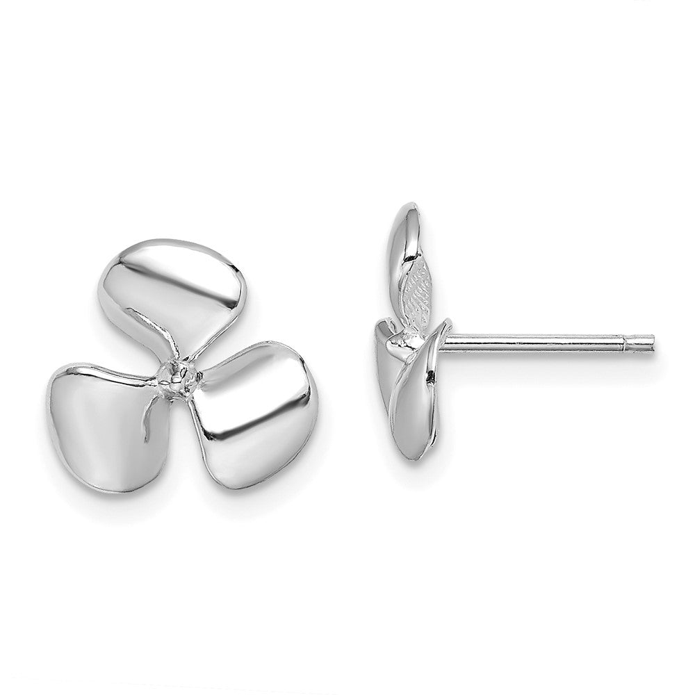 14K Weißgold Poliert Drei Blade Propeller mit Mittig Perle Ohrstecker