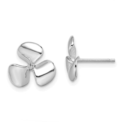 14K Weißgold Poliert Drei Blade Propeller mit Mittig Perle Ohrstecker
