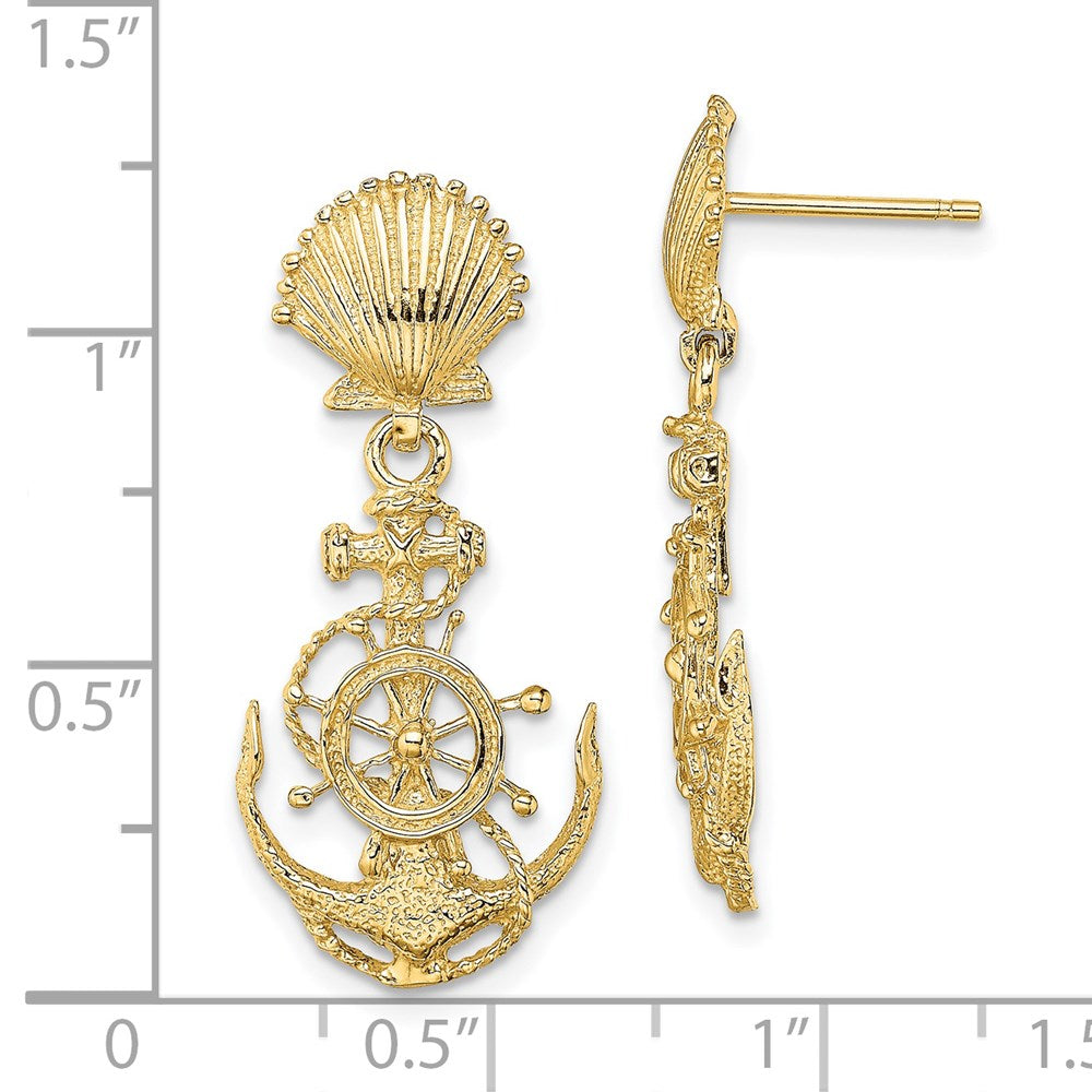 14K Gelbgold Muschel und Anker Doppelt Ohrhänger