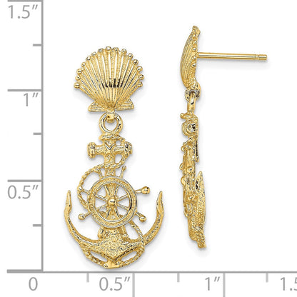 14K Gelbgold Muschel und Anker Doppelt Ohrhänger
