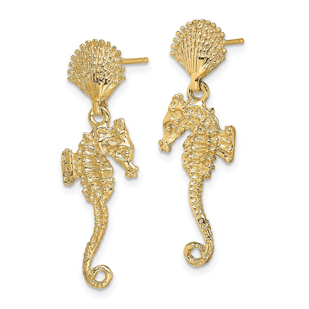 14K Gelbgold Muschel & Seepferdchen Ohrhänger