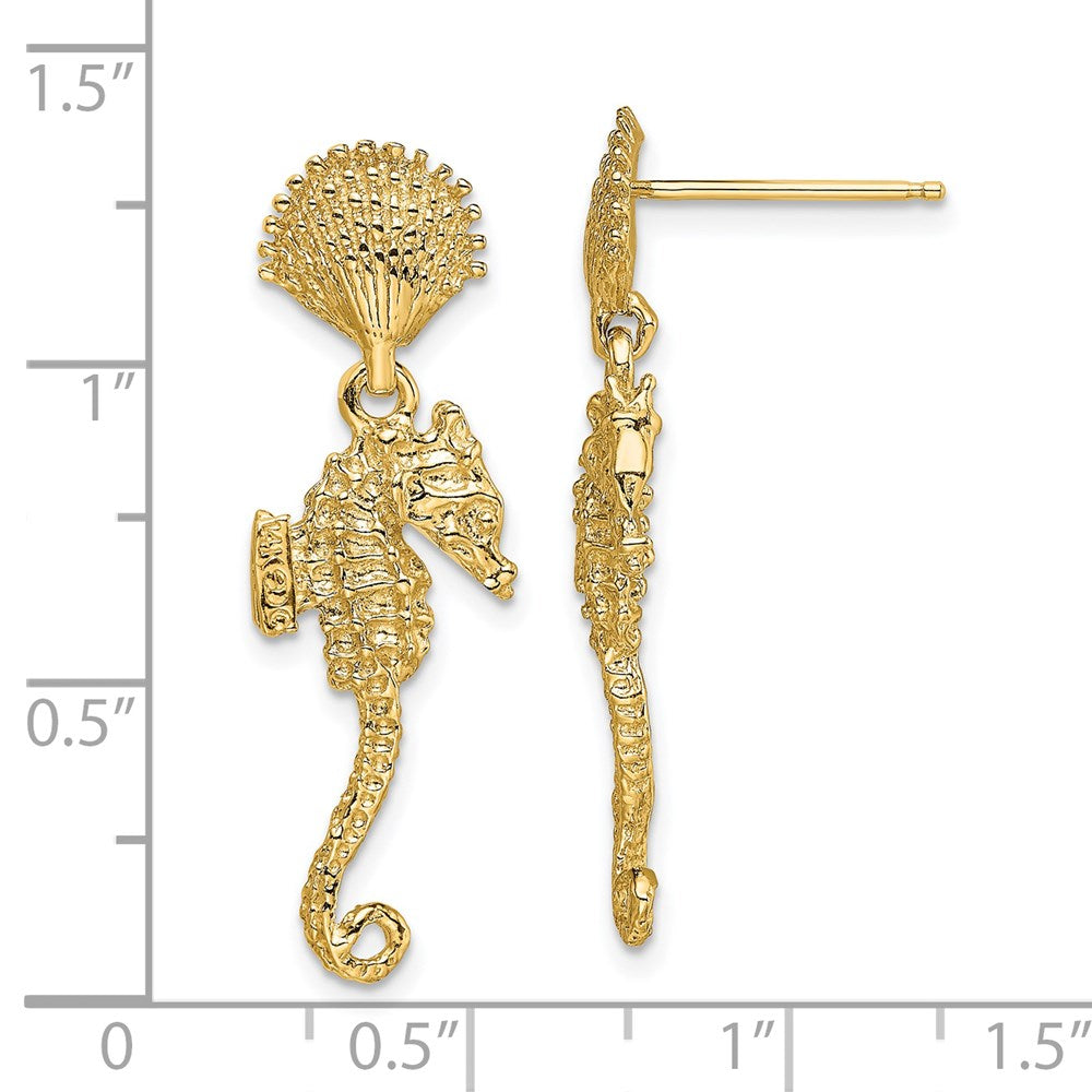 14K Gelbgold Muschel & Seepferdchen Ohrhänger