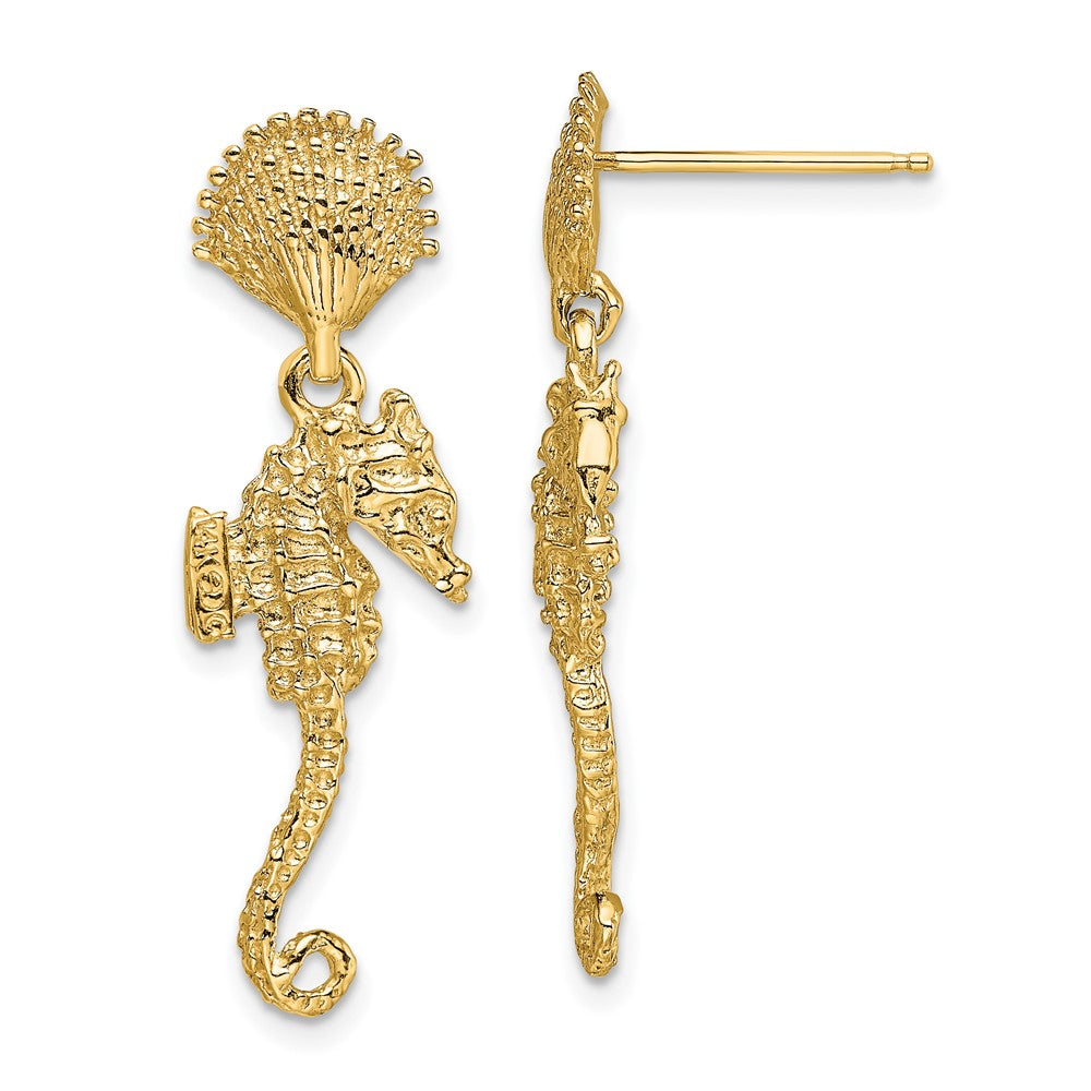 14K Gelbgold Muschel & Seepferdchen Ohrhänger