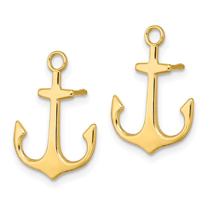 14K Gelbgold Poliert 2-d Anker Ohrstecker