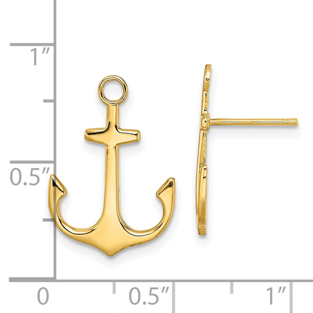 14K Gelbgold Poliert 2-d Anker Ohrstecker