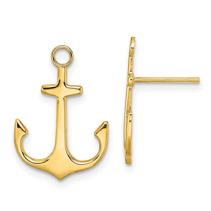 14K Gelbgold Poliert 2-d Anker Ohrstecker