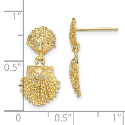 14K Gelbgold Doppelt Gekugelt Muschel Ohrhänger