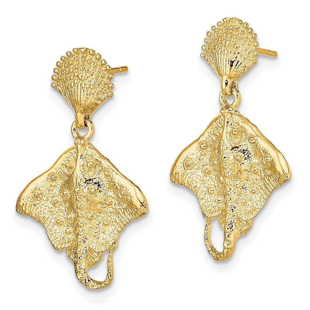 14K Gelbgold Muschel und Stingray Stecker Ohrhänger