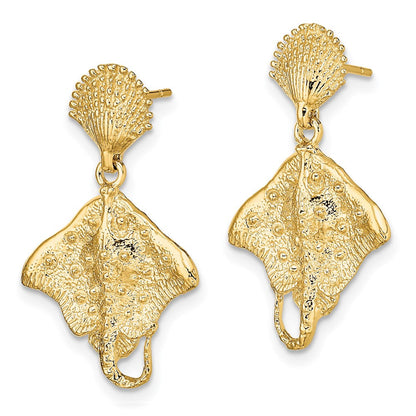 14K Gelbgold Muschel und Stingray Stecker Ohrhänger