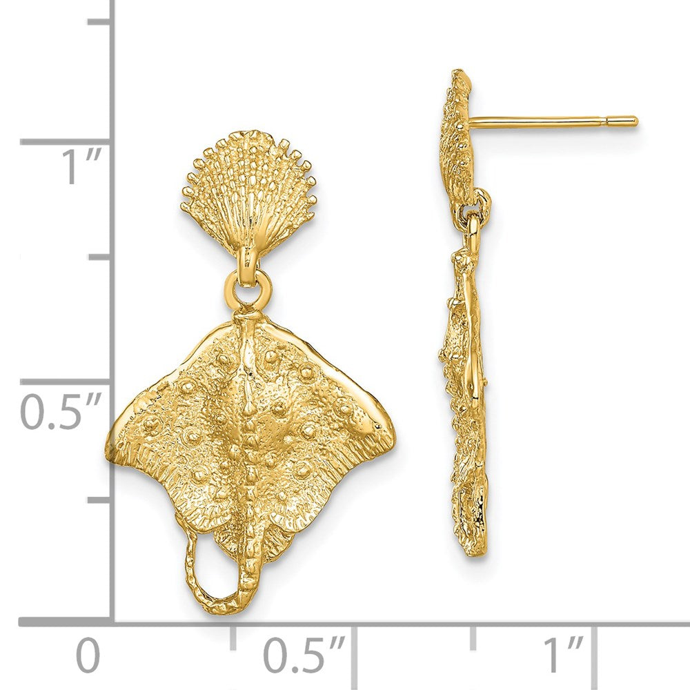 14K Gelbgold Muschel und Stingray Stecker Ohrhänger