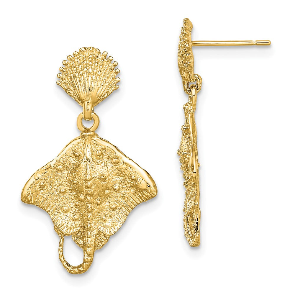 14K Gelbgold Muschel und Stingray Stecker Ohrhänger
