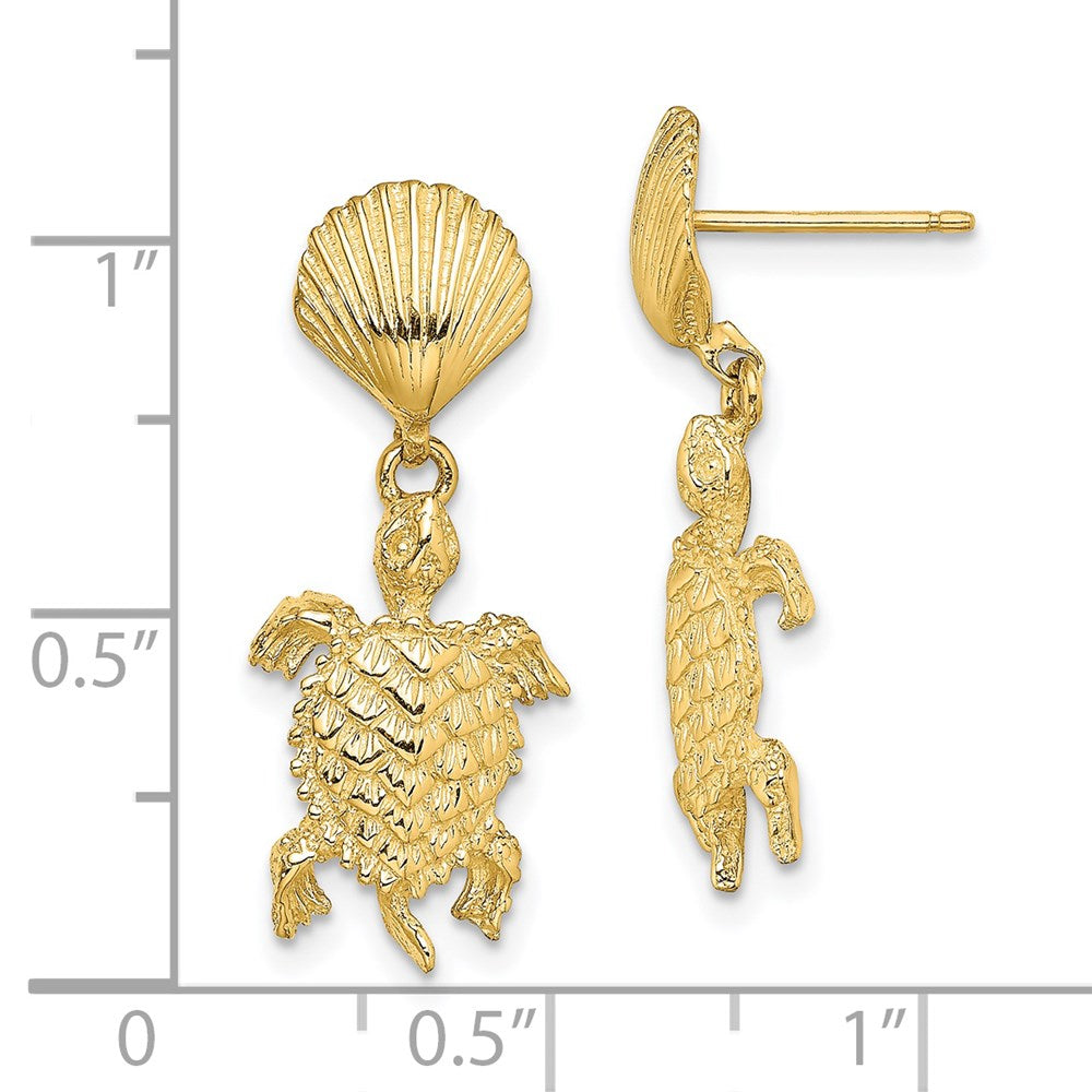14K Gelbgold Muschel und Meer Schildkröte Ohrhänger