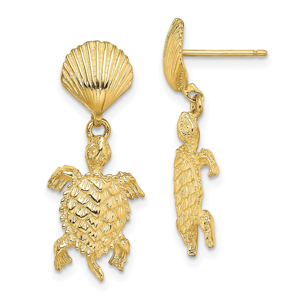 14K Gelbgold Muschel und Meer Schildkröte Ohrhänger