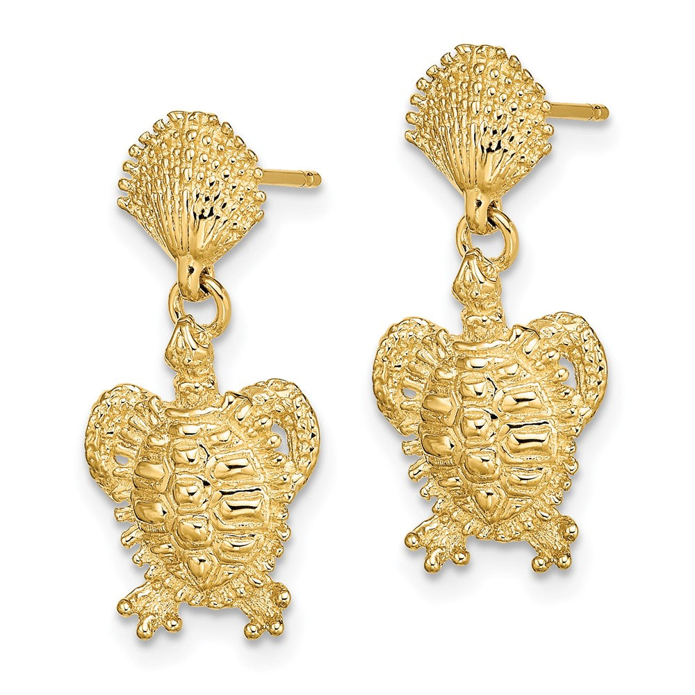 14K Gelbgold Muschel und Schildkröte Stecker Ohrhänger