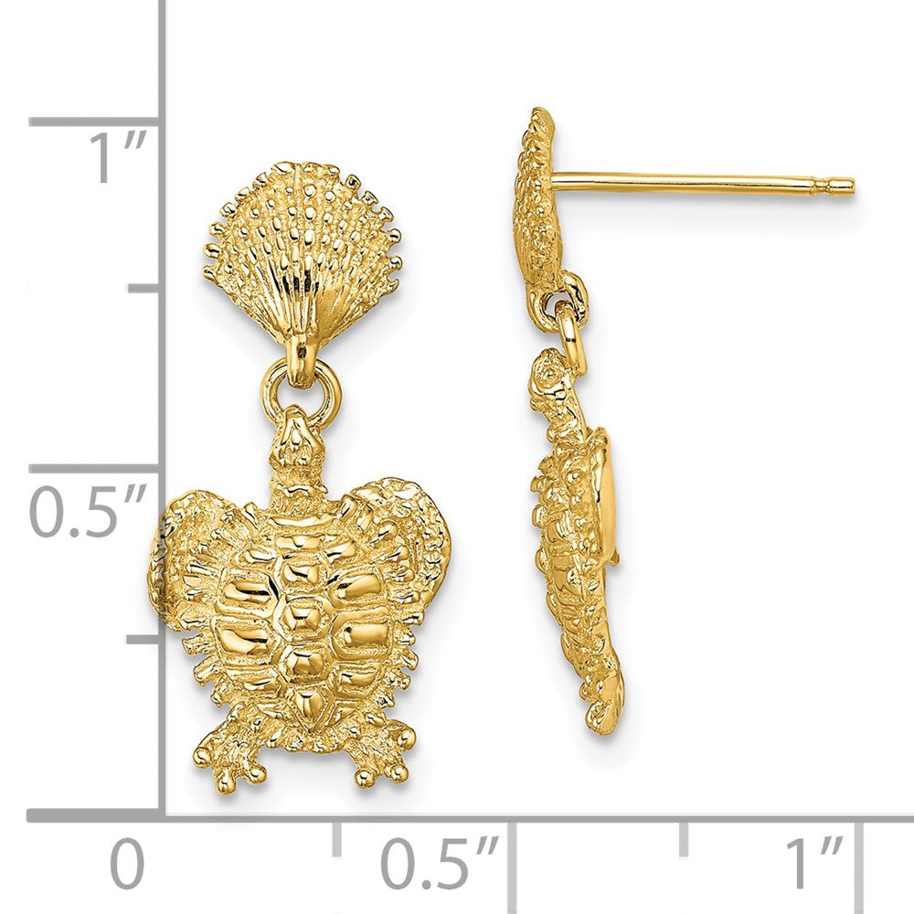 14K Gelbgold Muschel und Schildkröte Stecker Ohrhänger