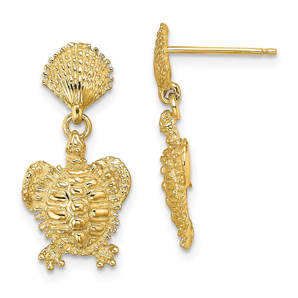 14K Gelbgold Muschel und Schildkröte Stecker Ohrhänger