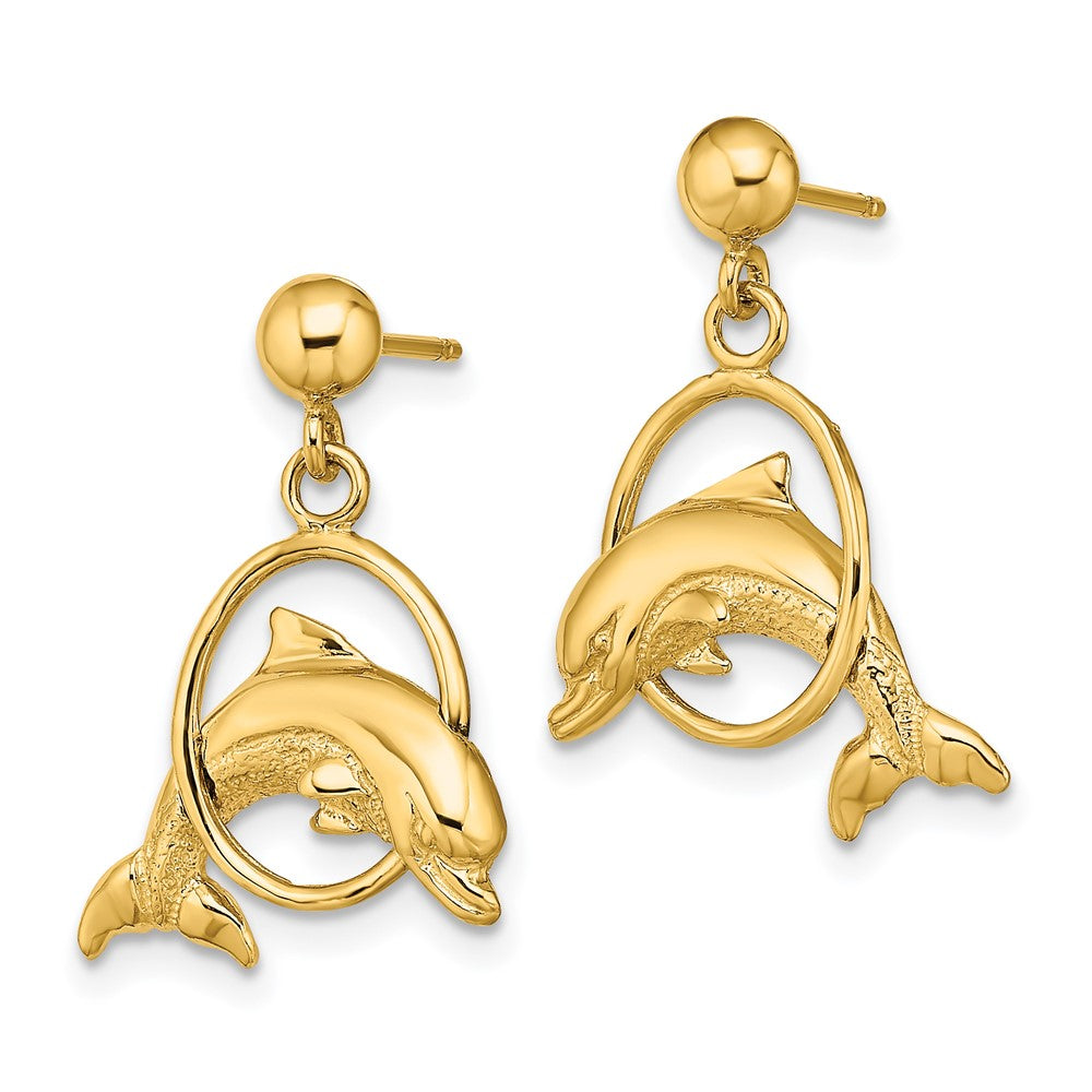 14K Gelbgold 2-d Poliert Delfin Springend Through Creolen
