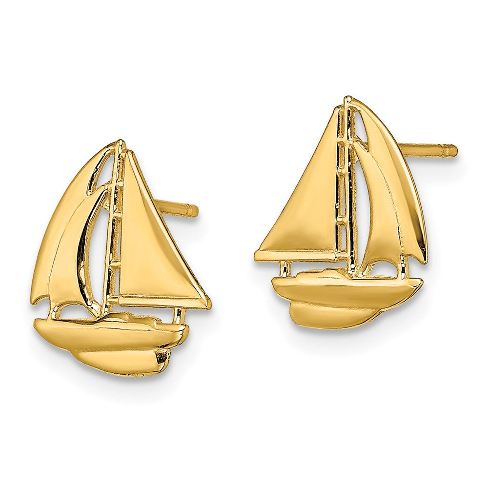 14K Gelbgold Poliert Segelboot Ohrstecker