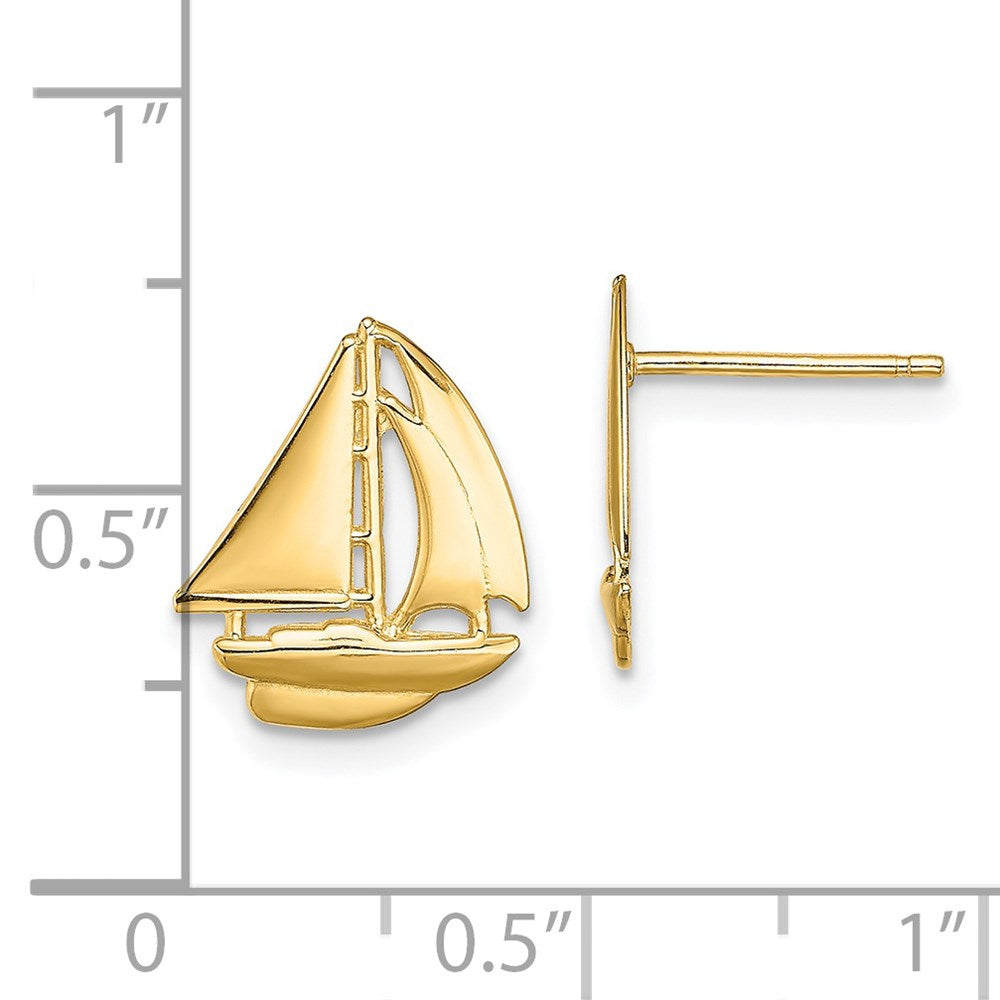 14K Gelbgold Poliert Segelboot Ohrstecker