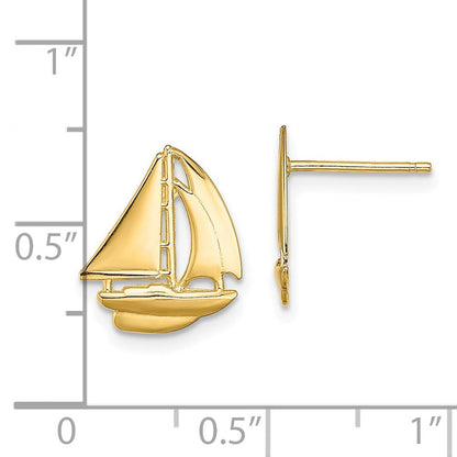 14K Gelbgold Poliert Segelboot Ohrstecker