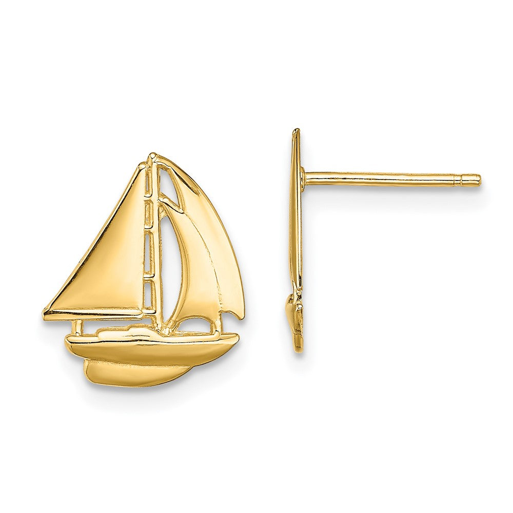 14K Gelbgold Poliert Segelboot Ohrstecker