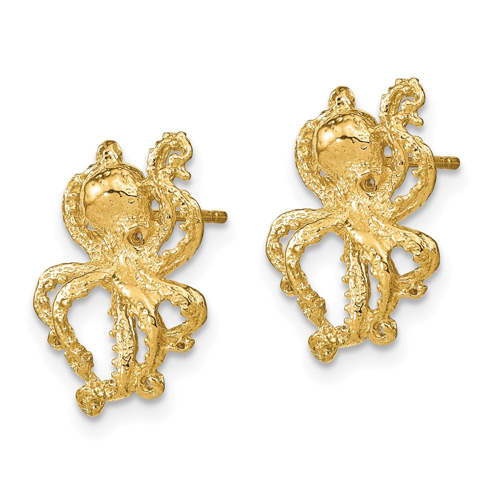 14K Gelbgold 2-d Poliert Octopus Ohrstecker